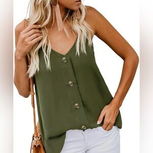 Olive Green Button-Down Women's Top